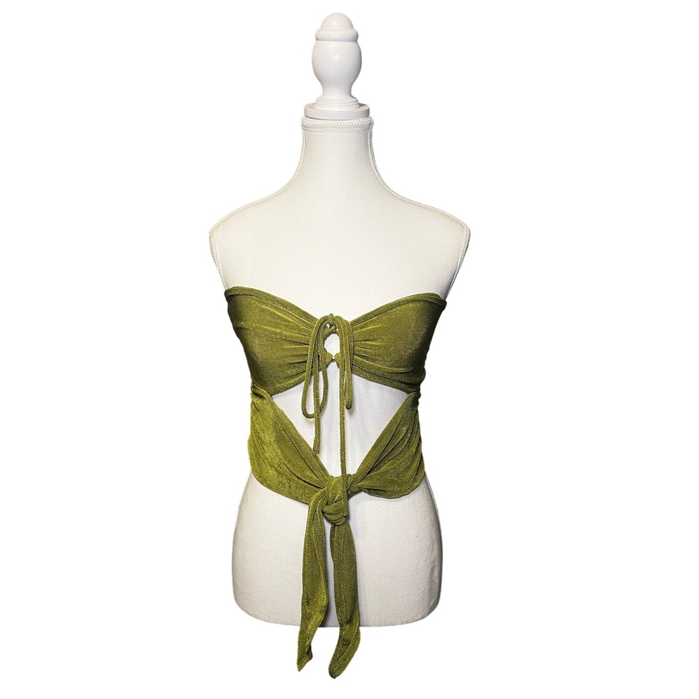 Princess Polly Shimmery Green Tie Front Strapless Top Cutout Size 4